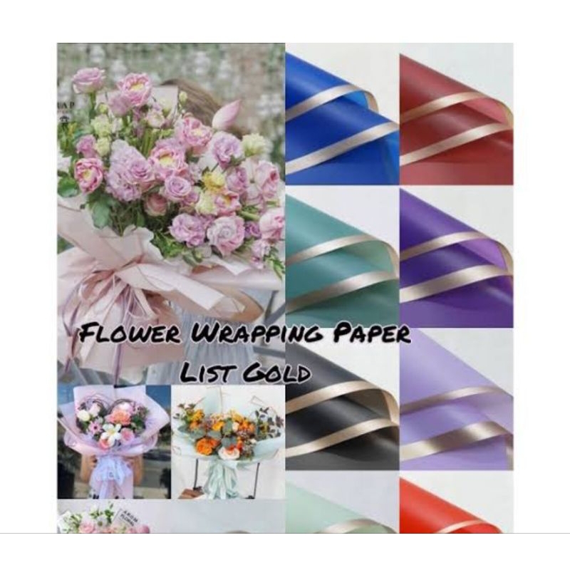 

20 Lembar Flower Wrapping Paper Varian List Gold Premium Florist Kertas Buket Bunga Korea Cellophane List Gold Premium Quality Merek terbaik