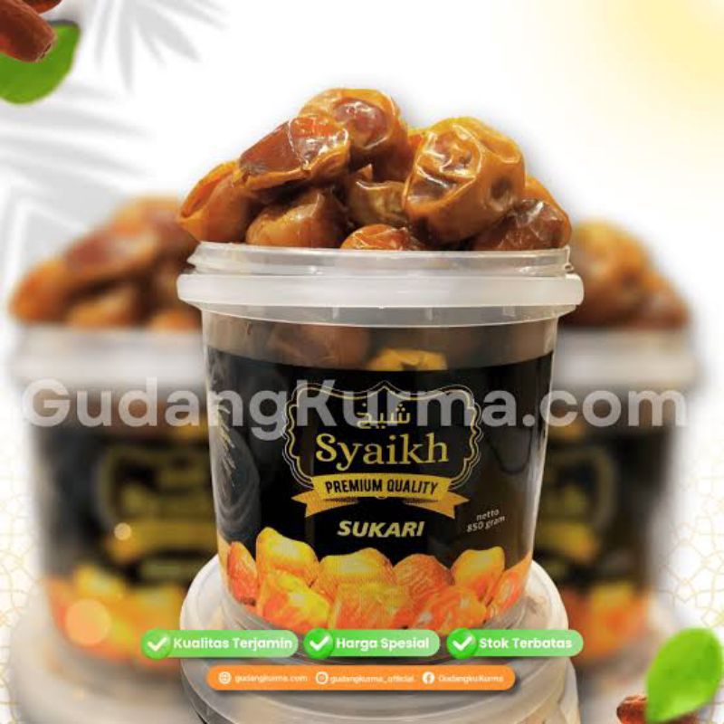 

Premium Kurma Sukari SYAIKH RAJA SUKARI Ember 850gram Original , Kurma Sukary Sukkari AlQassem , Kurma Ruthab