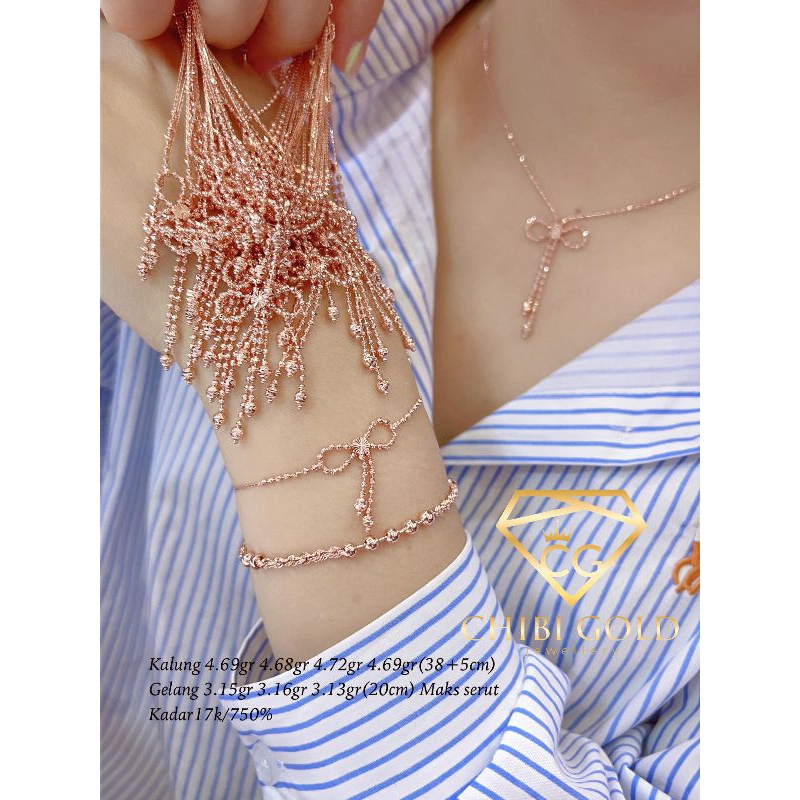 CHIBI LOKASARI - KALUNG DAN GELANG PITA BIJI LADA EMAS 750 KADAR 17K