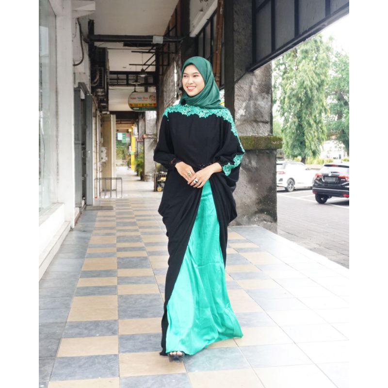 LB17184 Kaftan Gamis Modern Kaftan Hitam Dress Solemio