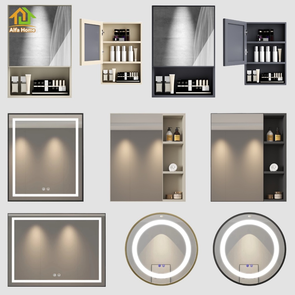 Aluminium | 40cm/60cm/80cm, Kabinet Cermin Kamar Mandi,Lemari Cermin Dinding Kamar Mandi