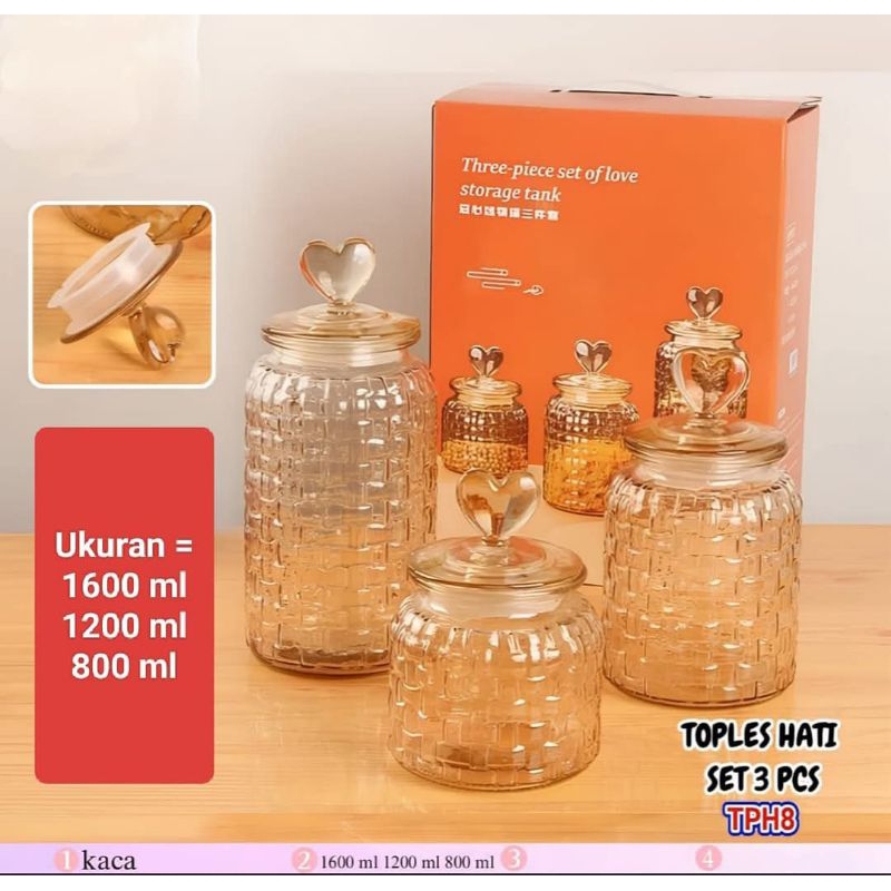 Toples Set 3pcs / Toples Kaca Kedap Udara / Toples Lebaran