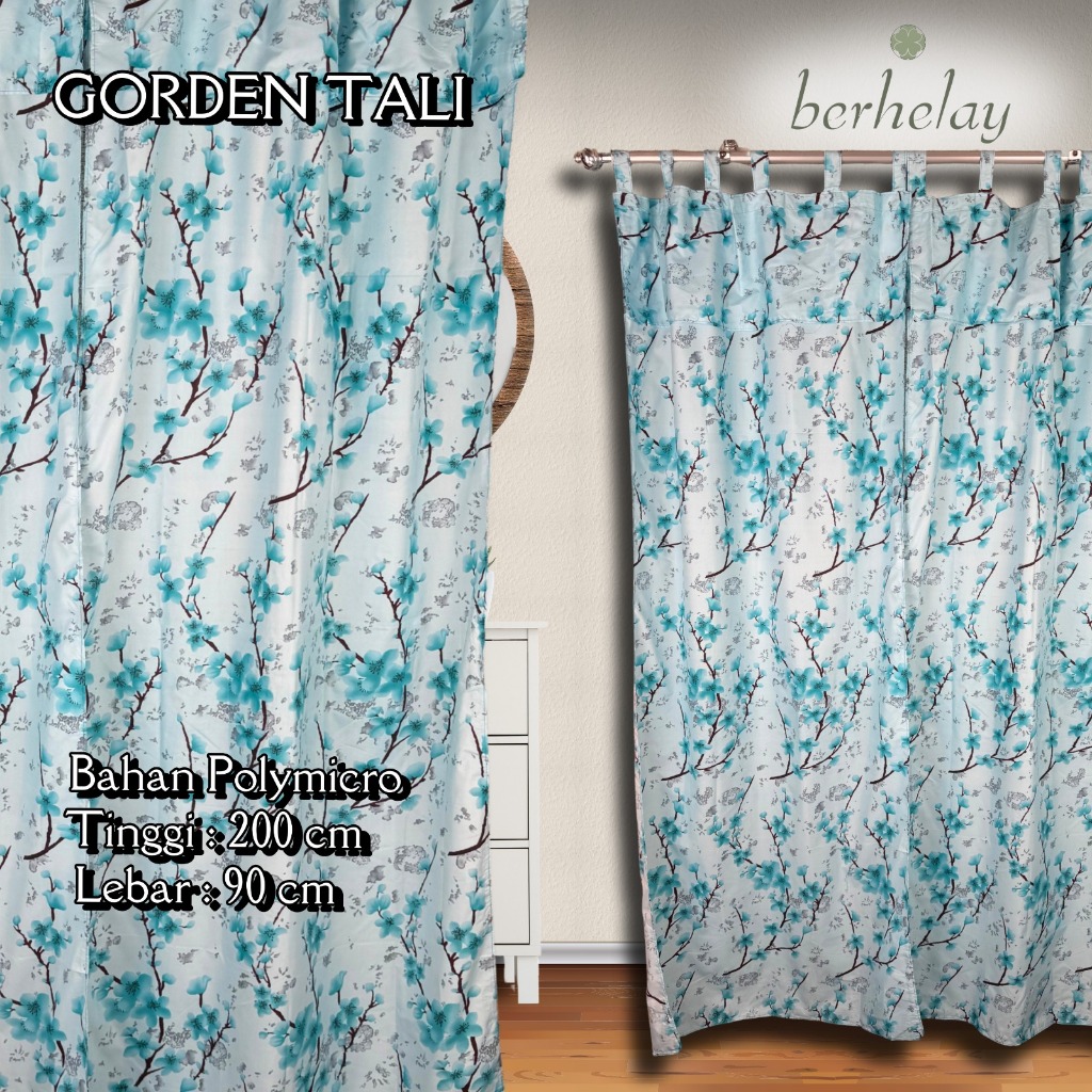 Gorden Tali + Poni Polymicro Pintu Atau Jendela Motif Bunga Sakura Tosca