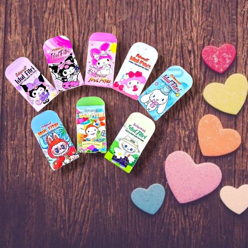 

50-80 lembar mix random amplop angpao lebaran karakter kartun HK labubu & sanrio ukuran medium