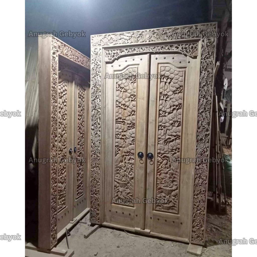 Kusen Pintu Minimalis Ukir Kayu Jati pintu kupu tarung