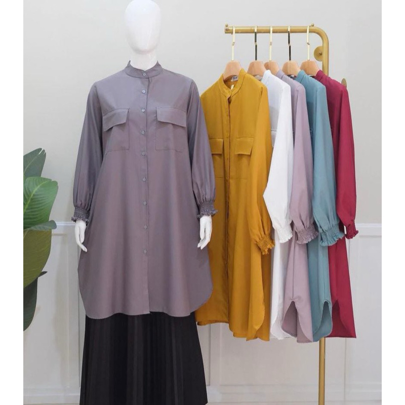 Halima Baju Atasan Wanita Terbaru Kemeja Tunik Tunic Blouse Lengan Panjang Katun Toyobo Premium