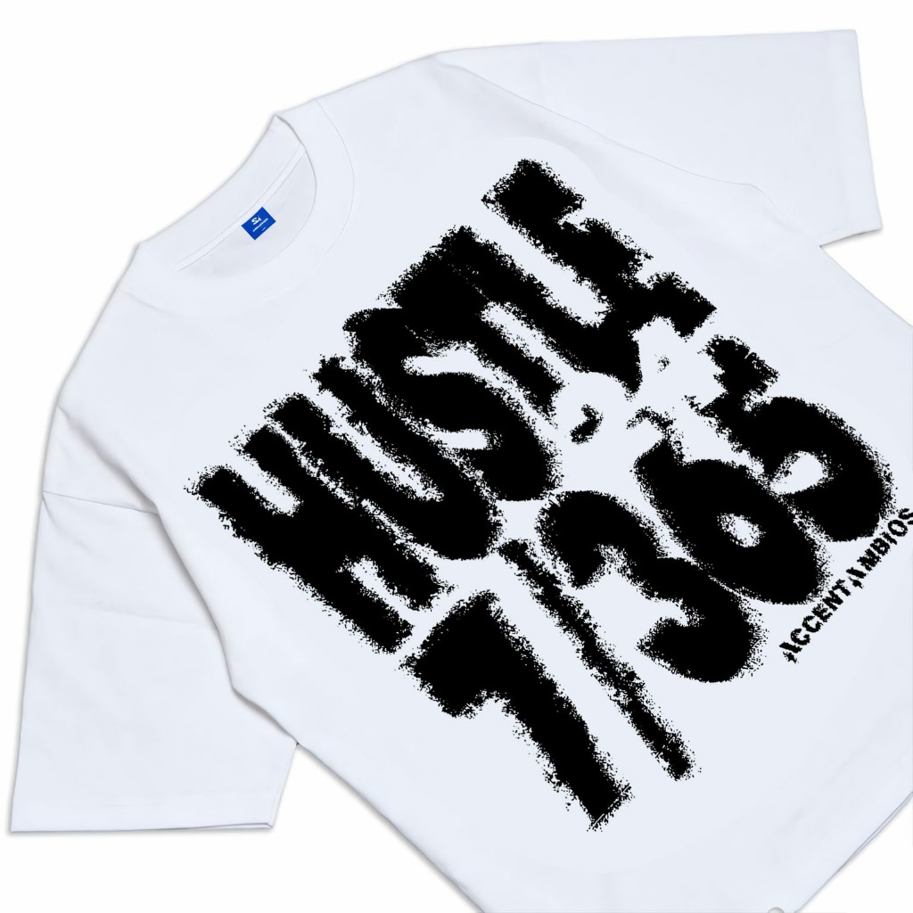 AccentAmbios 20s Boxy fit Kaos Oversized Tshirt Hustle 365/7 White Pria dan Wanita