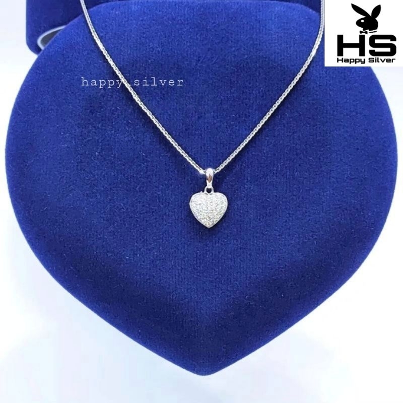 Kalung Perak Asli Silver 925 Lapis Emas Putih Model Rantai +Liontin Love Permata - Kalung Anti Karat