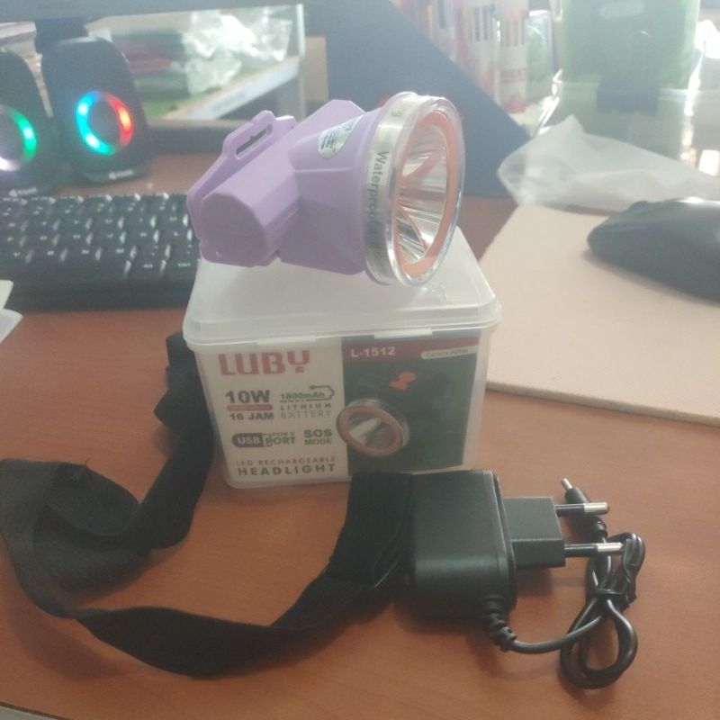lampu kepala,head light ,senter kepala 10 W merk LUBY L 1512 cahaya putih