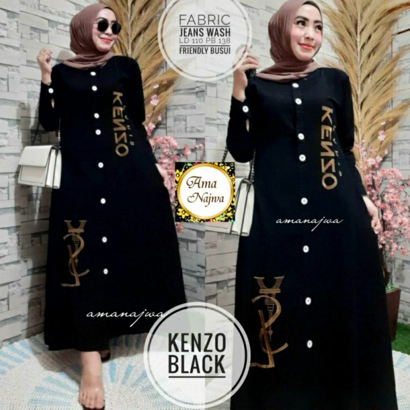Qhenzo black Dress muslim Gamis jeans JUMBO Maxy umbrella lebar & Longgar / Amj