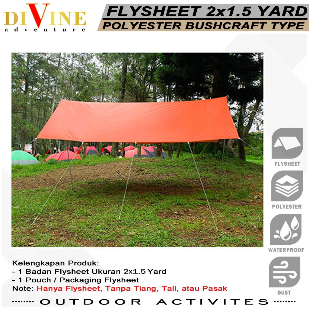 Flysheet Tenda 200 X 150 Waterproof Camping Atap Tenda Outdoor Kanopi Tenda Flysheet Tahan Sinar Uv
