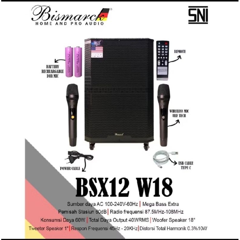 Speaker Portable Meeting 18 inch Bismarck BSX12W18 Portable speaker Bismarck BSX12W18
