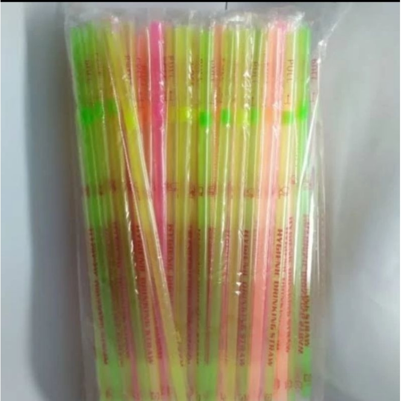 Sedotan Neon Steril Bengkok bungkus plastik satuan panjang 24 cm diameter 6 cm isi 100 pcs