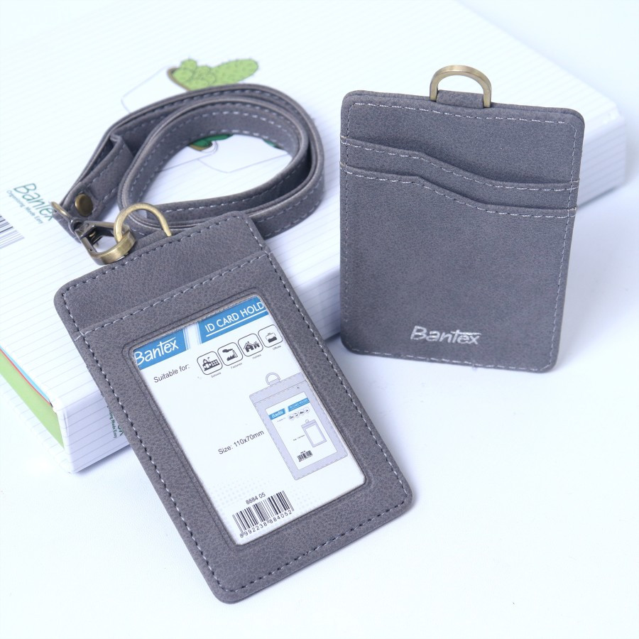 

Bantex ID Card Leather / Name Tag Holder Kulit Sintetis Portrait Lanyard Tali Warna Grey #8884