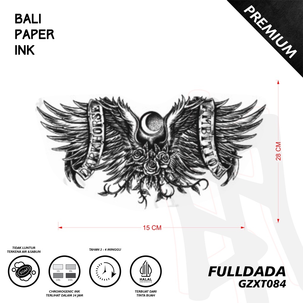 Bali Paper Ink GZXT084 Sayap Darkhouse Fruit Ink Tattoo Temporary Premium Tato Temporer Full Dada - 