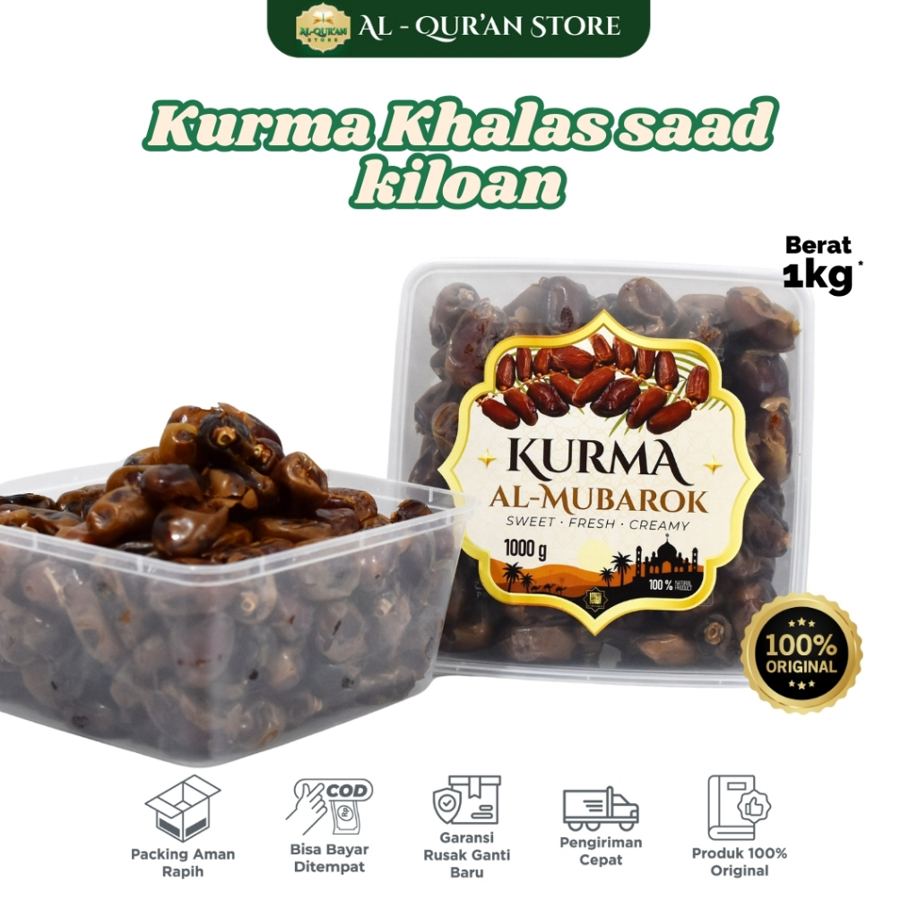 

Kurma Murah Enak Al Mubarok Kurma Khalas saad Premium Kurma Kiloan Khalas Asli arab 1gr Kurma Khalas Saad Enak Empuk 100% Asli