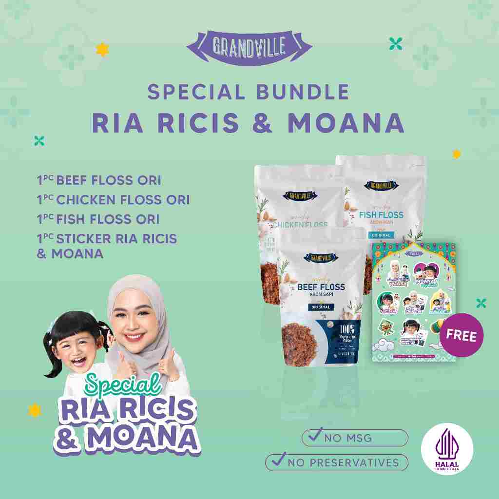 

[SPESIAL] Grandville Abon Sapi, Ayam & Ikan Crunchy Trio Mix Pack Free Sticker Ria Ricis dan Moana