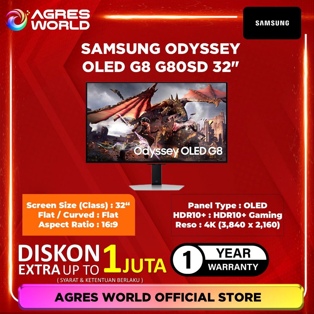 Samsung Odyssey OLED G8 G80SD 32" UHD 240Hz Gaming Monitor
