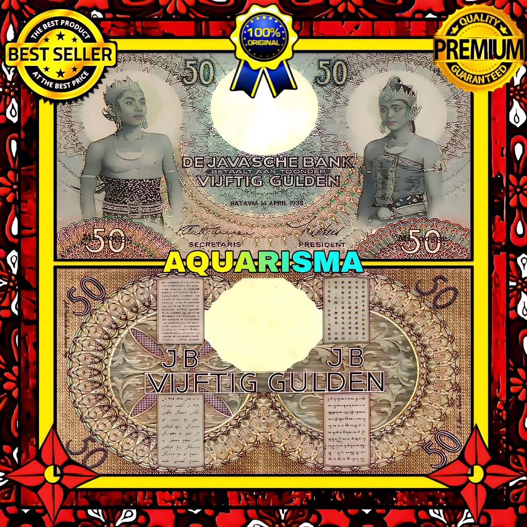KOLEKSI NUMISMATIK - SOUVENIR UANG KUNO 50 GULDEN HINDIA BELANDA WAYANG ORANG 1939