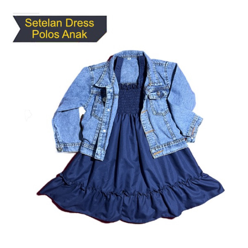 Midi Setelan Dress Anak Polos Anak Katun + Jaket Jeans/Dress