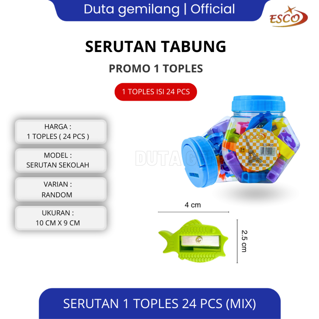 

24 pcs serutan/rautan pensil murah / serutan pensil /serutan/rautan / Serutan Toples Mix / penyerut/sharpener / Serutan Putar / Cod / Duta Gemilang