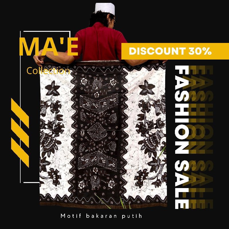 Mae Collection [KATUN PREMIUM] Sarung Batik Printing/Sablon Pria Dewasa Motif Bakaran Putih Terbaru
