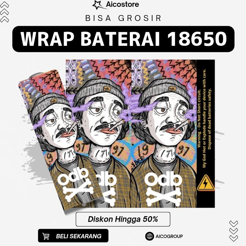 AICO - Skin Wrap Baterai 18650 Anime Kartun Retro Street Style - Skin Wrap Batre 18650 Anime Street 