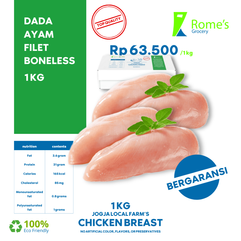 

Dada Ayam Filet Boneless | 1 Kg | Fresh 100% | Bergaransi | Rome's Grocery