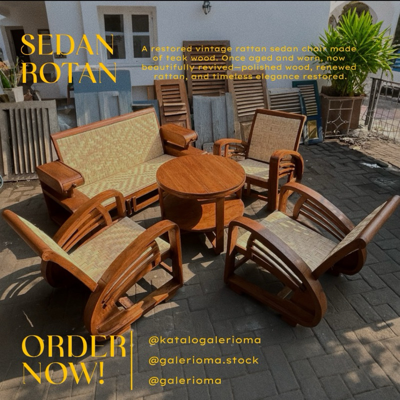Kursi Tamu Sedan Klasik Sofa Rotan Kayu Jati
