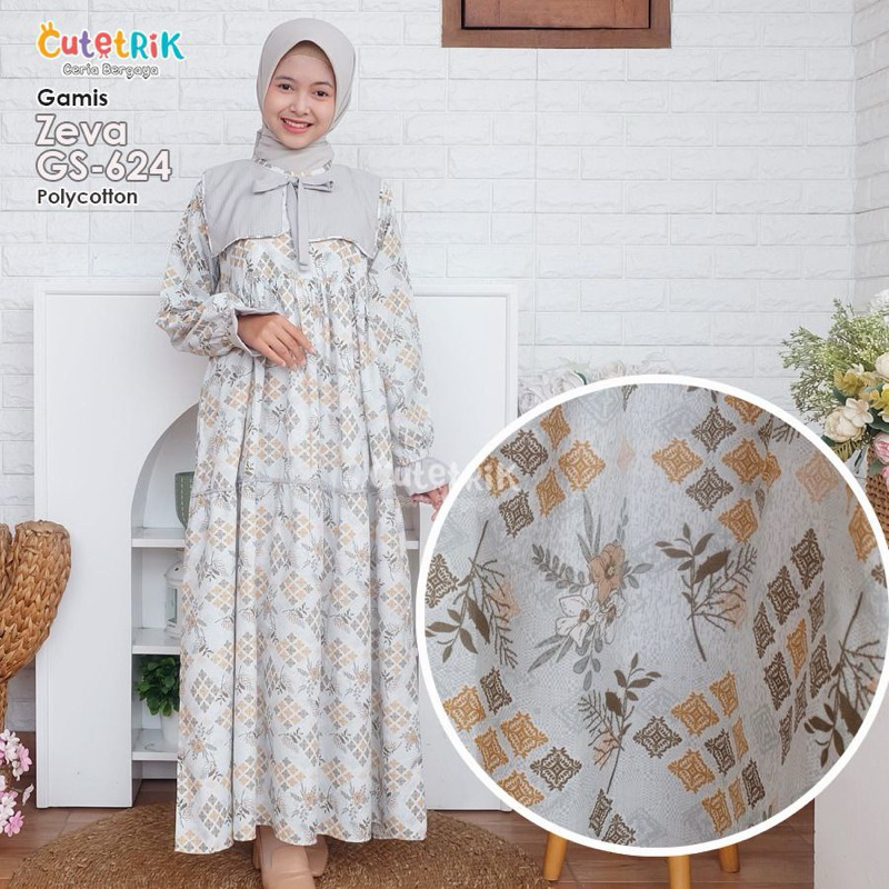 (5-14 tahun) GS 624 Baju Muslim Gamis Katun Anak Remaja Cutetrik Zeva Dress Pink Biru