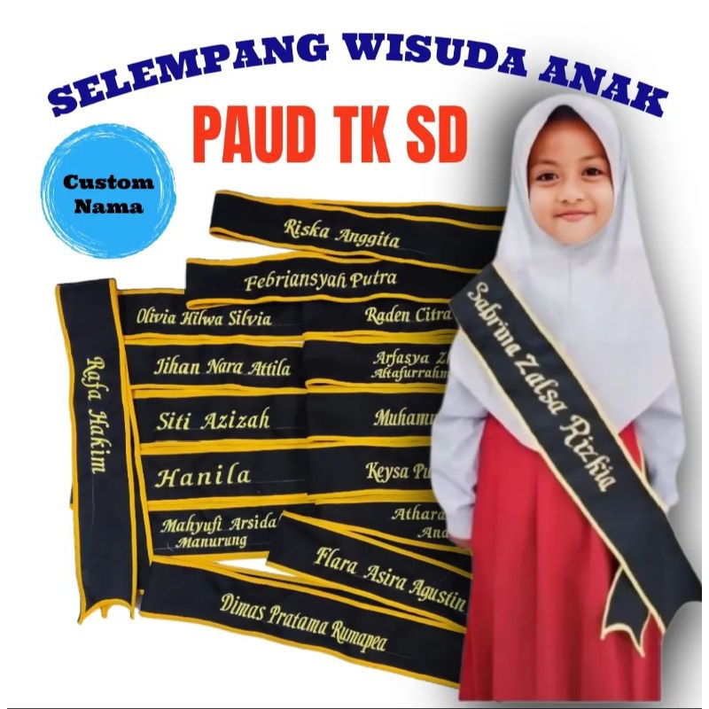 selempang wisuda anak TK paud SD bordir nama anak/sekolah