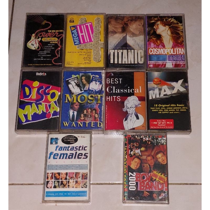 kaset pita THE ONE AND ONLY POWER BALLADS ALBUM / MEGA HIT 4 / TITANIC / COSMOPOLITAN HEARTBEAT / DI