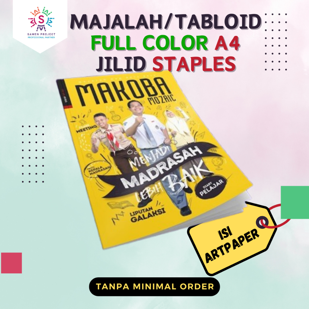 Cetak Buku Majalah Tabloid Photobook Yearbook Kenangan Tahunan Custom Softcover Jilid Staples Ukuran