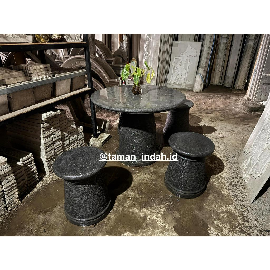 1 SET MEJA KURSI TAMAN BULAT  BAHAN BATU CETAK PREMIUM (FREE ONGKIR SE-JABODETABEK)