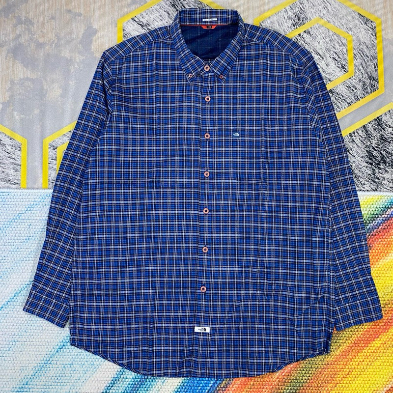 Kemeja Second TNF Size Fit ke XL Lengan Panjang Kotak-Kotak Biru Breathable Outdoor