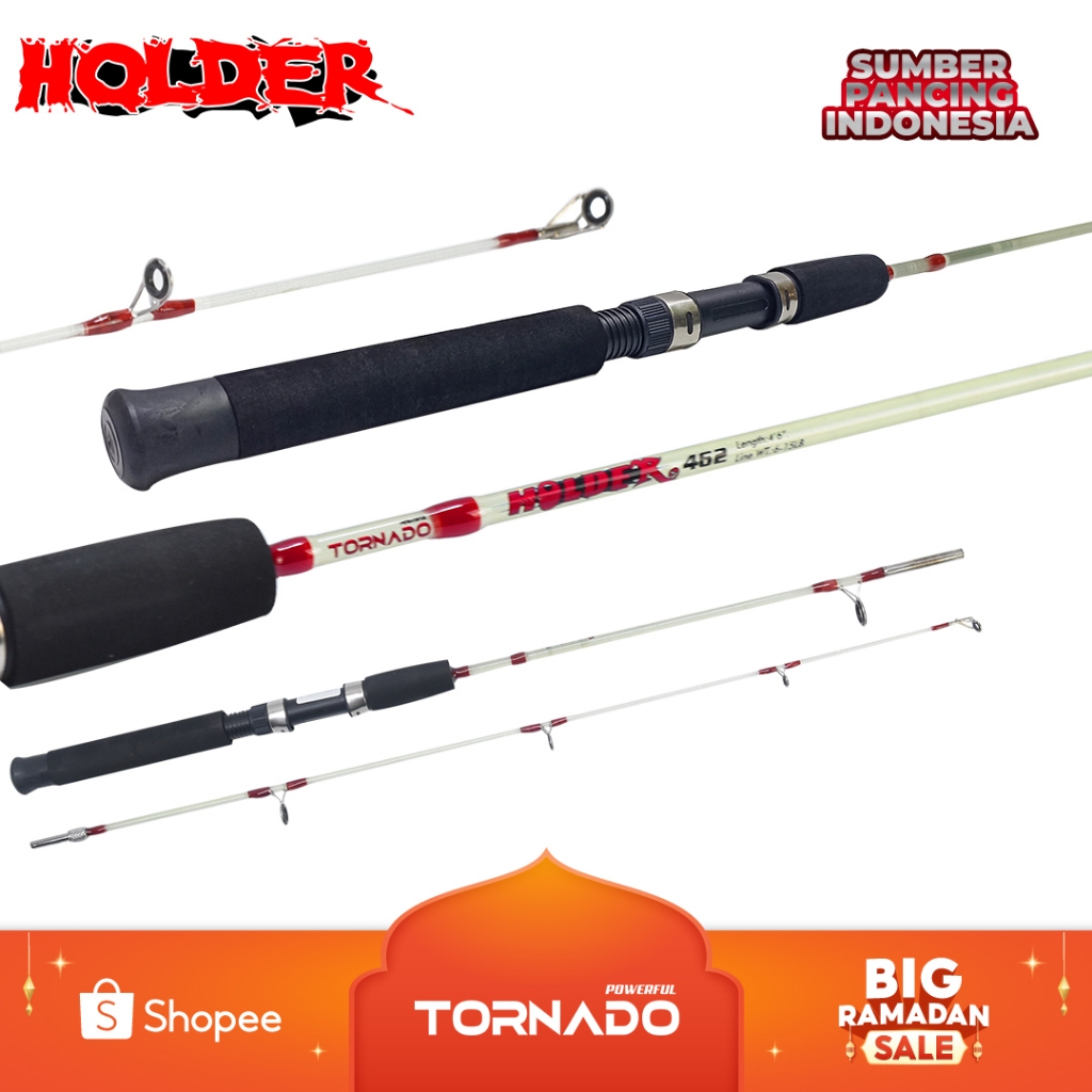 TORNADO JORAN PANCING HOLDER SPINNING BAHAN FIBER BENING SAMBUNG 2 MIDDLE JOINT 120CM - 150CM SIAP