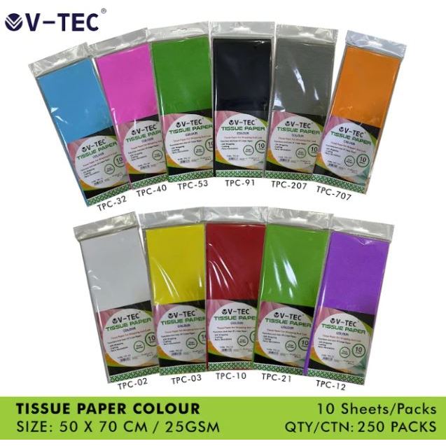 

VTec Tissue Paper Ukuran 50X70CM 25GSM Isi 10 Lembar Warna