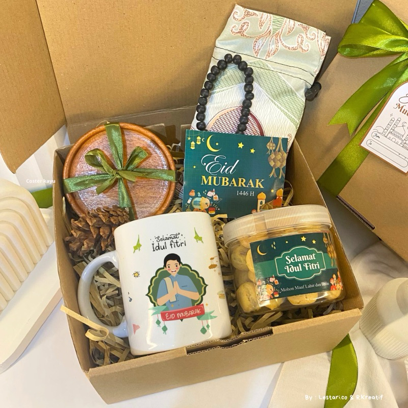 

Hampers Lebaran idul fitri set parcel kue Ramadhan murah premium / mug custom / tumblr sajadah kado lebaran 2025 Eid