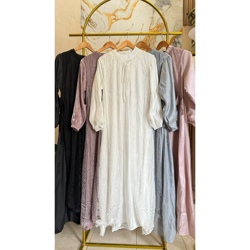 gamis outer brokat/ one set dress/ gamis kekinian