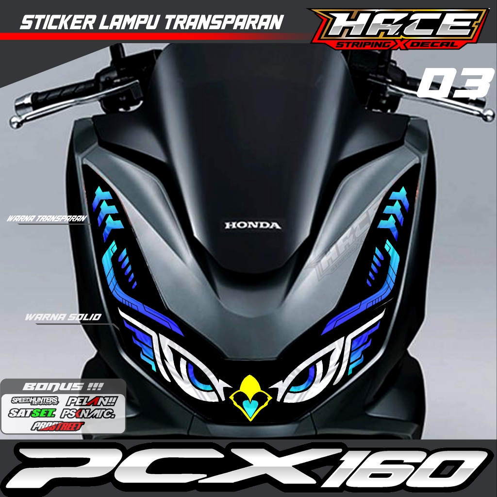 KODE 03 STIKER VARIASI LAMPU ALIS DEPAN MOTOR PCX 160 - STIKER ALIS LAMPU PCX 160 VARIASI MATA ELANG