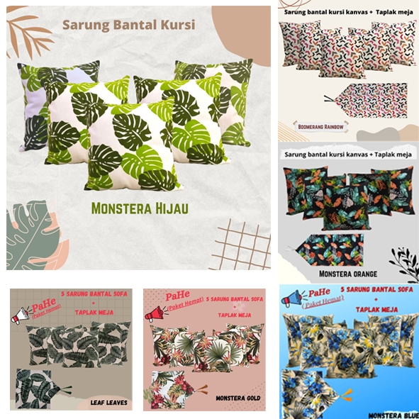 Sarung bantal kursi sofa set (1 SET 5 PCS+1 TAPLAK MEJA) modern ukuran bantal 40X40 dan 50x50