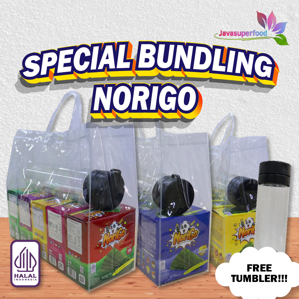 

(PAKET BUNDLING) Norigo 5 Box Free Tumbler / Nori Sachet Seaweed Snack 3g