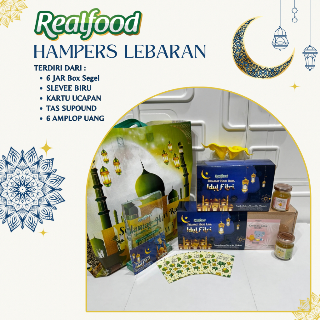 

REALFOOD HAMPERS LEBARAN IDUL FITRI RAMADHAN CHICKEN BONE BROTH ISI 6 JAR DAN 12 JAR KALDU AYAM