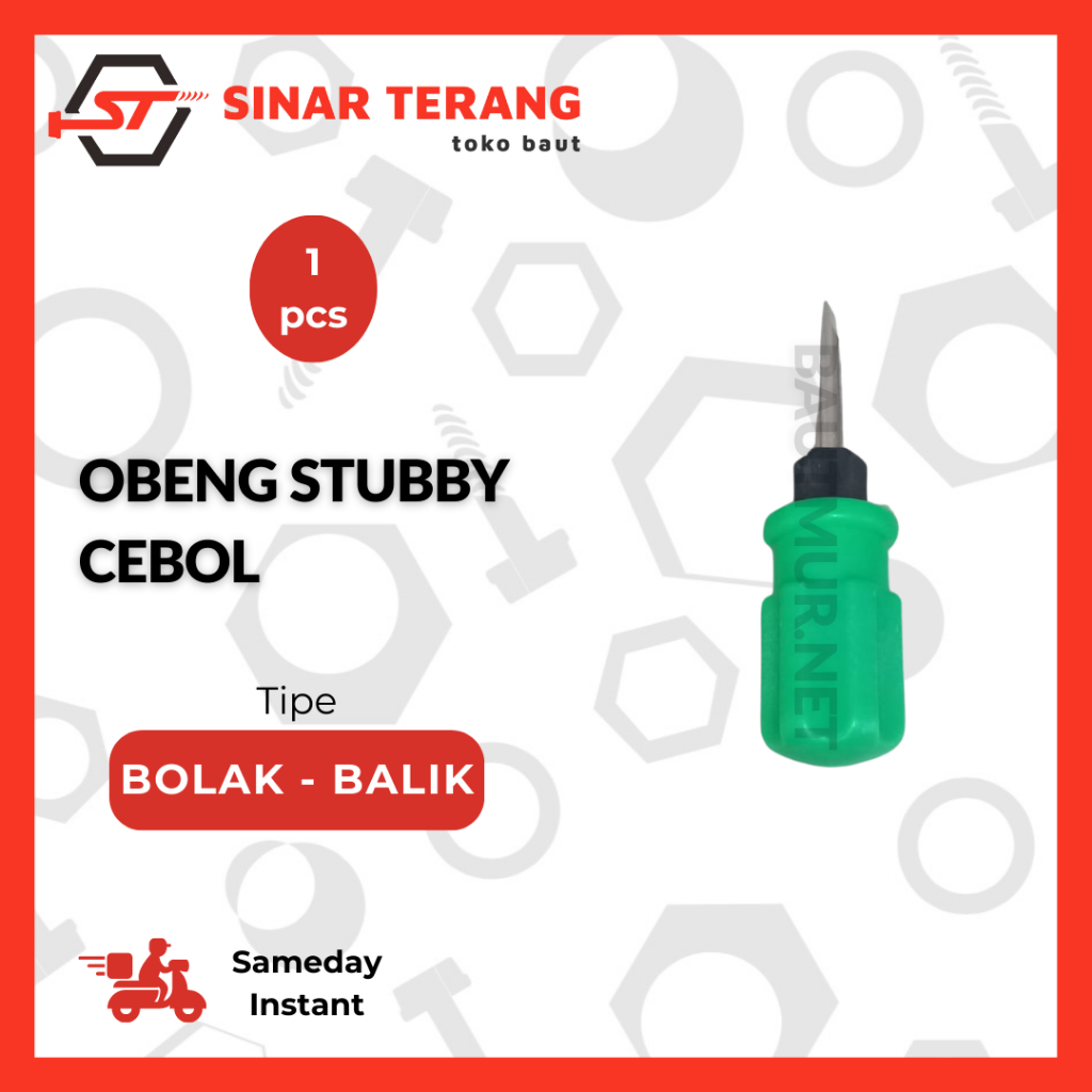 Obeng Stubby Bolak Balik 1 1/2 inch - Obeng Cebol Bolak Balik Min Plus Kembang