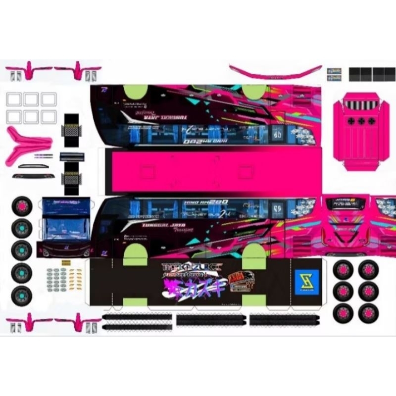 Lembaran Papercraft Bus Tunggal Jaya Black Pink Jb 5 Skala 50