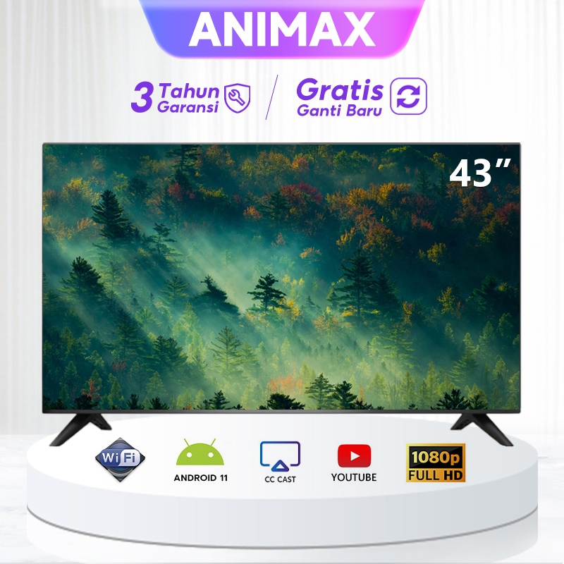 Animax TV 43 Inch Smart TV 43 inch Digital TV LED Android 12.0 FHD Youtube-Web Browser-WIFI