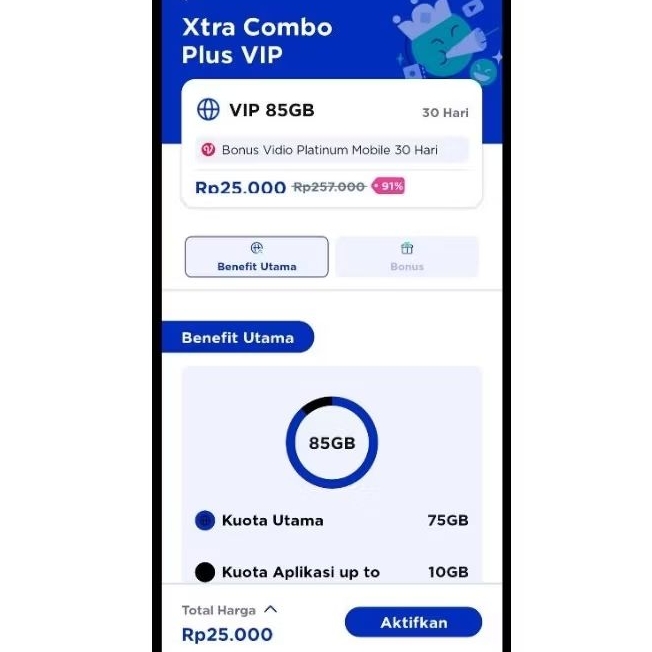 paket murah XL Xtra Combo Plus VIP 91%