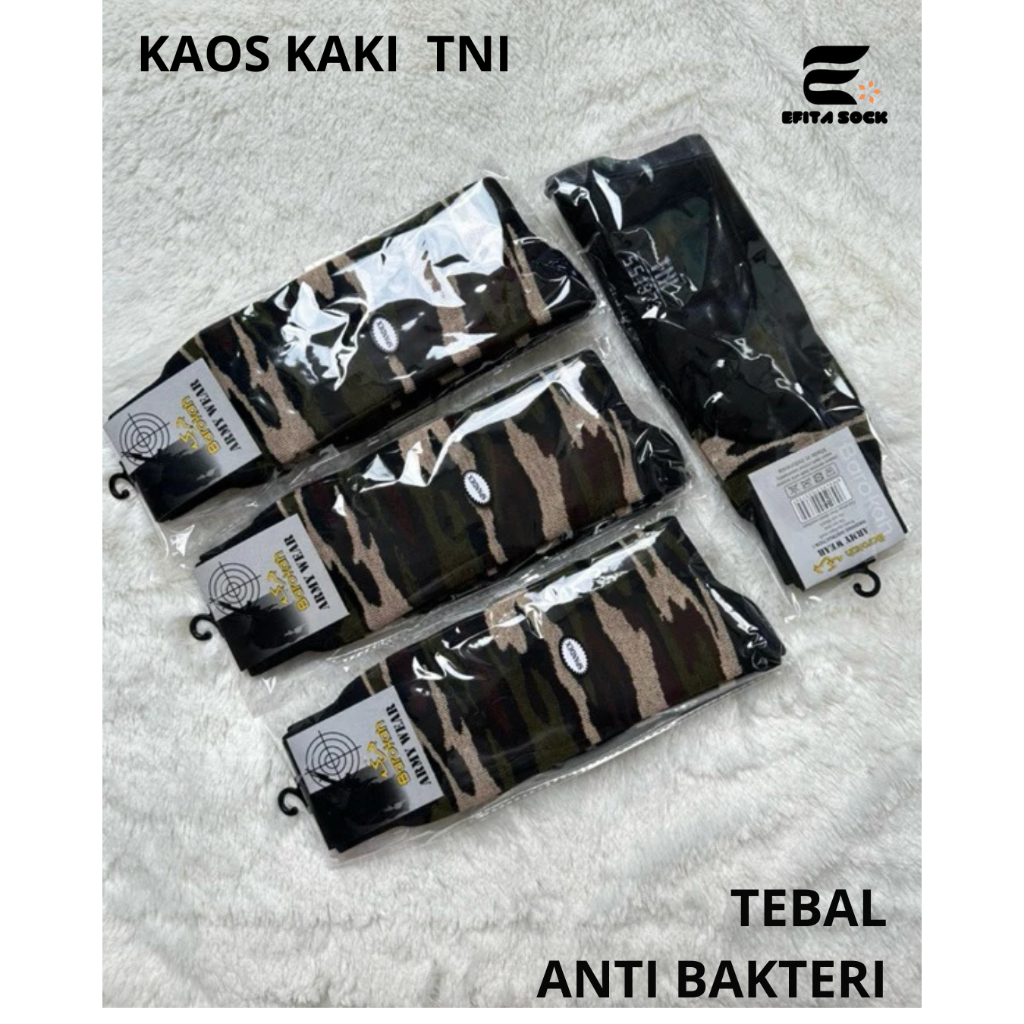 KAOS KAKI TNI LORENG DAN HITAM KAOS KAKI ARMY LORENG DAN HITAM BAHAN TEBAL ANTI BAKTERI 12 PASANG