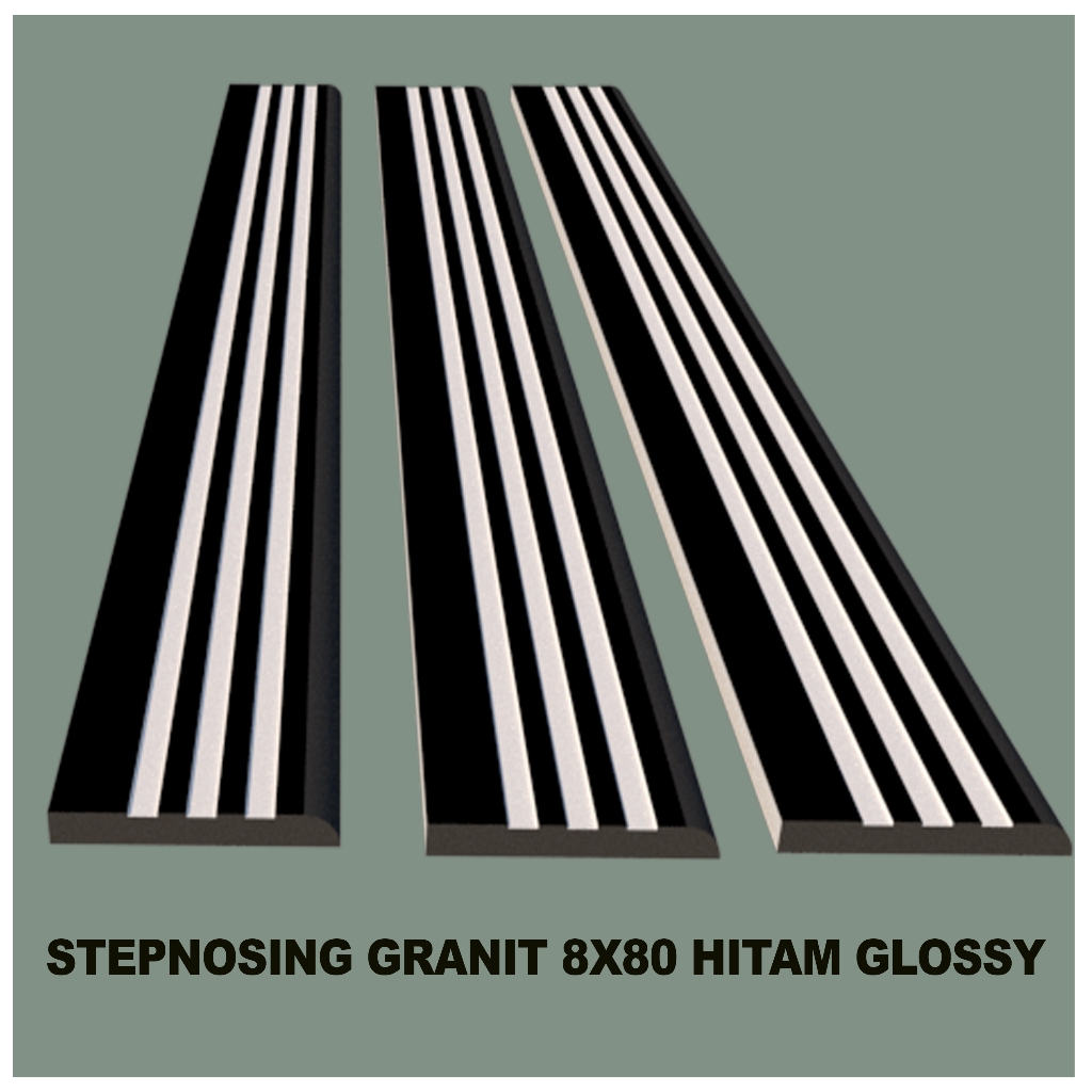 Stepnosing Granit 8x80 Hitam Glossy Super black Natural Lantai Tangga Anti Selip