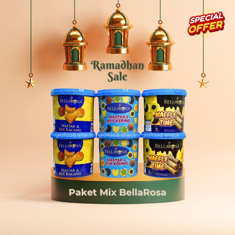 

[PAKET MIX] BELLAROSA 1 Karton Dapat 6 Jar - Ramadhan Kue Lebaran - Nastar Kue Kering Kacang Waffle Time